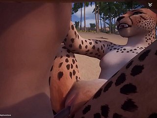 Hot Powered Cheetah Fucks 3 hommes Furry animé (avec le son / sperme)